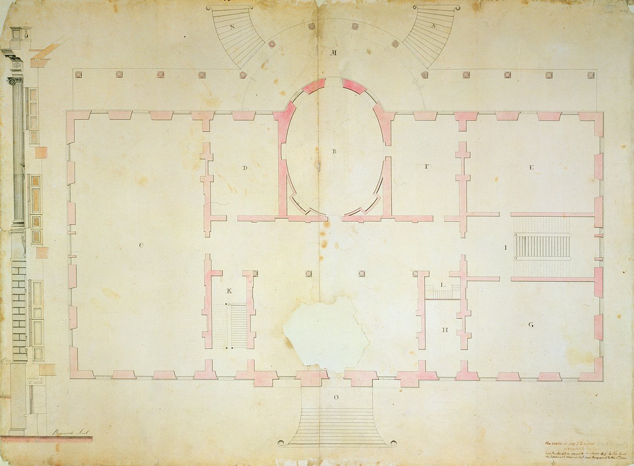 Plan for Presidents House, Washington, 1792 (blekkvask og blyant på papir) av James Hoban