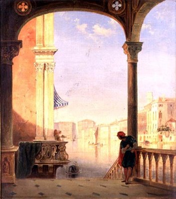 En venetiansk terrasse (olje på lerret) av James Holland