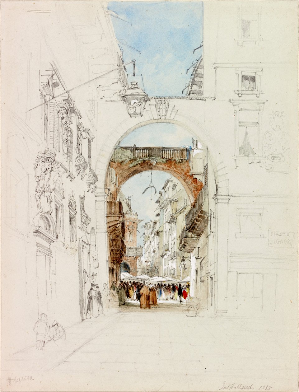 Piazza dei Signori, Verona (blyant og akvarell på papir (vevd)) av James Holland