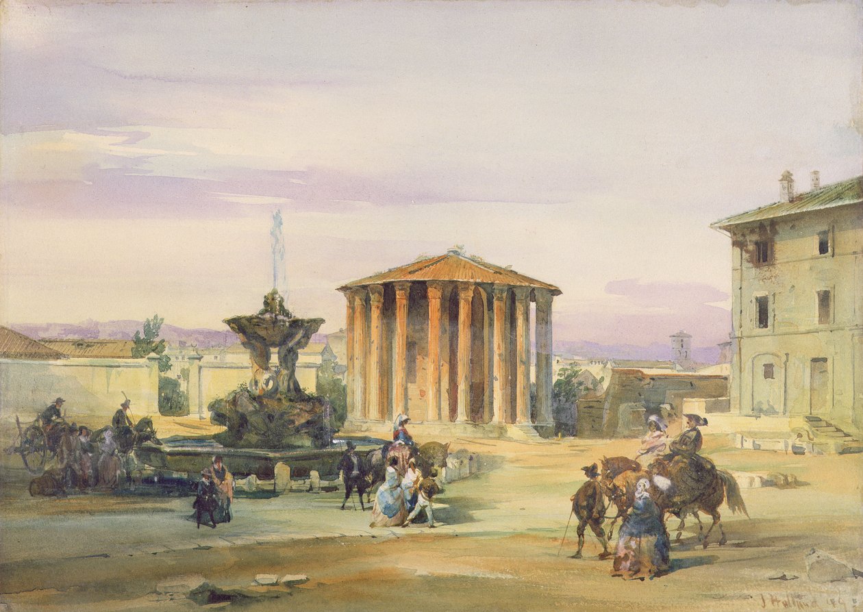 Vesta-tempelet, Roma, 1849 (wc over grafitt på papir) av James Holland