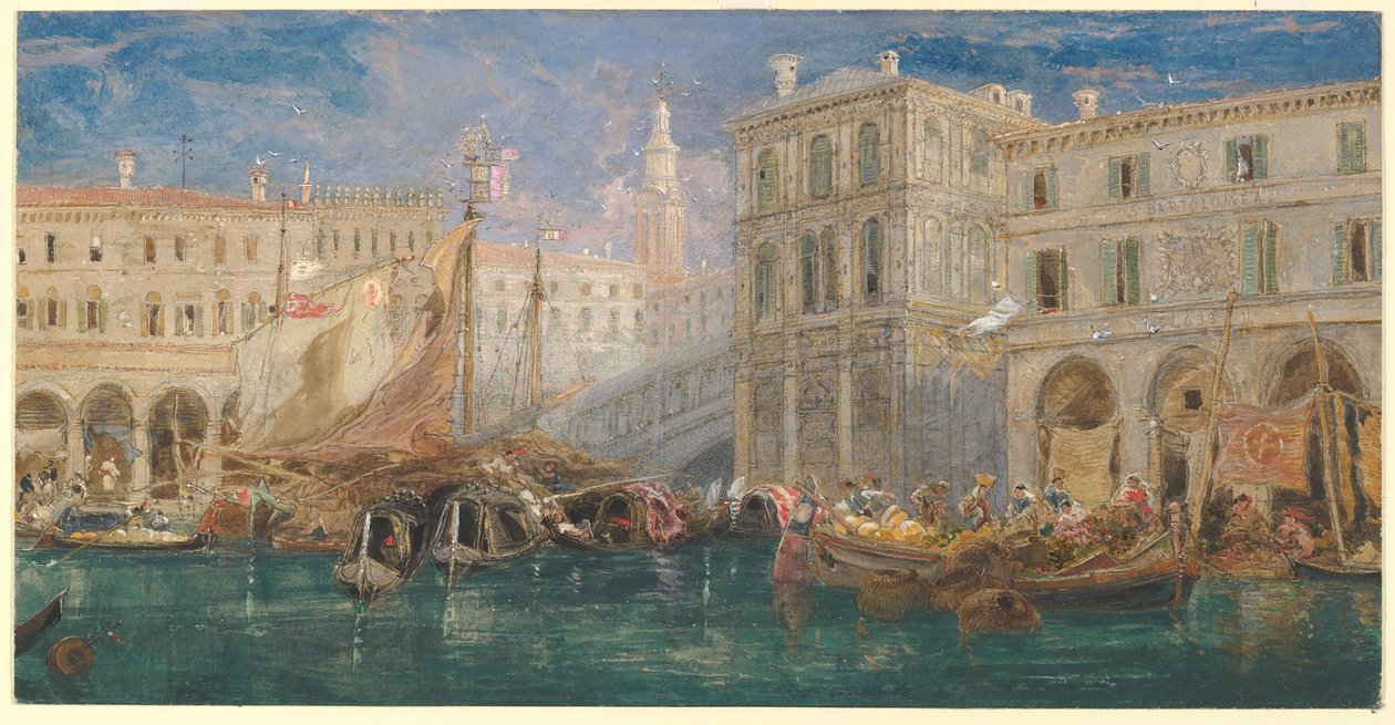 Appelsinmarkedet med Rialtobroen i bakgrunnen, Venezia av James Holland