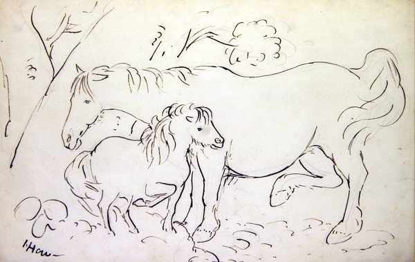 Hoppa og dens føll (sepia blekk på papir) av James Howe