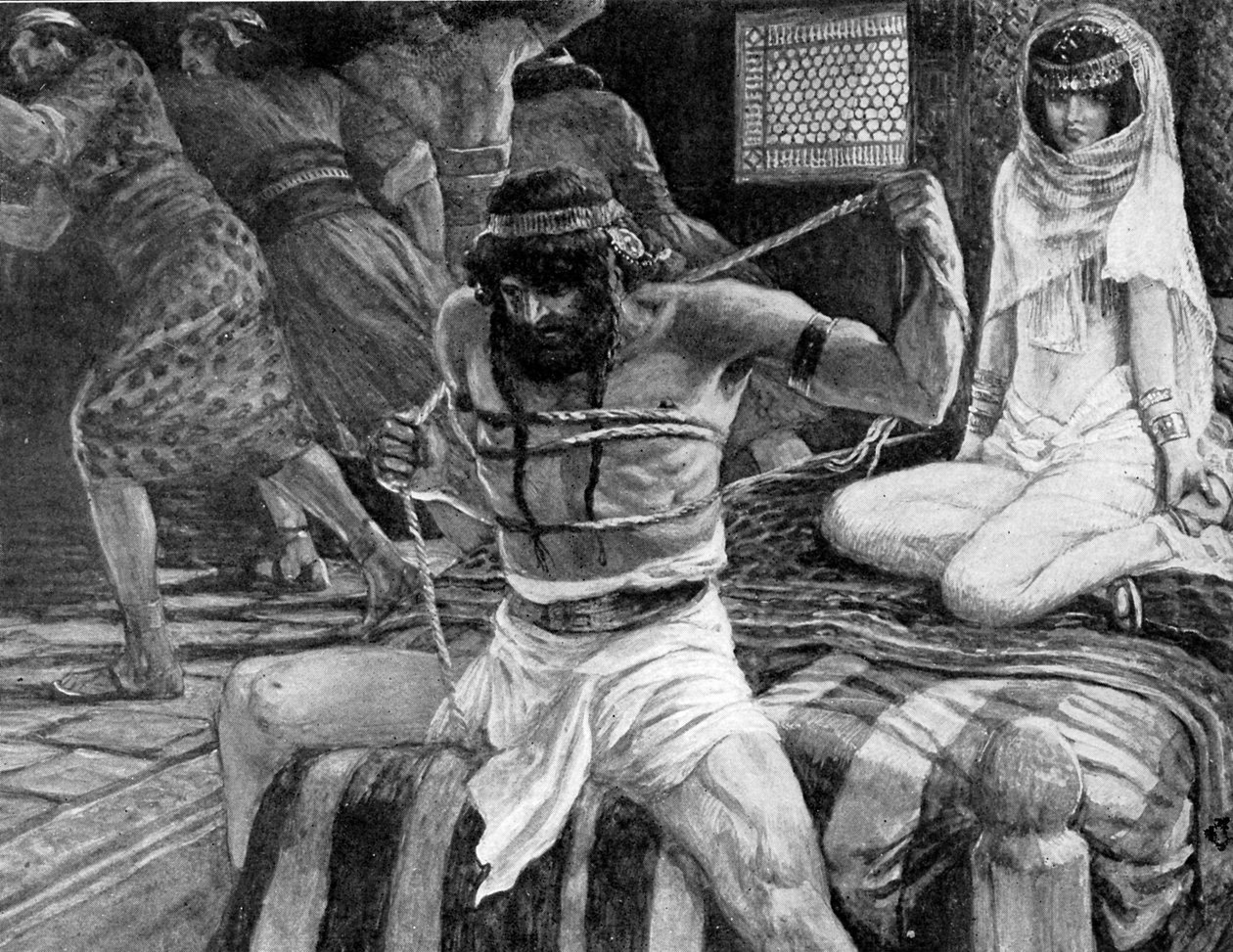 Samson bryter snorene sine av J James Tissot - Bibelen av James Jacques Joseph (after) Tissot
