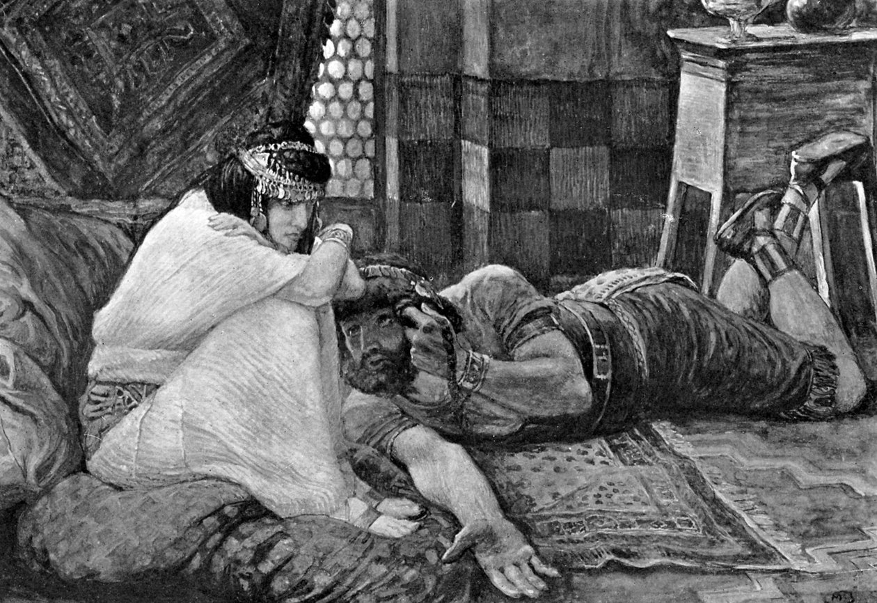 Samson avslører sin hemmelighet til Delila - Bibelen av James Jacques Joseph (after) Tissot