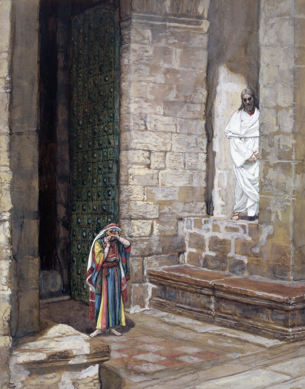 Og Jesus ble forlatt alene og det var en kvinne i midten, illustrasjon for Kristi liv, ca. 1886-94 (wc & gouache på papp) av James Jacques Joseph Tissot