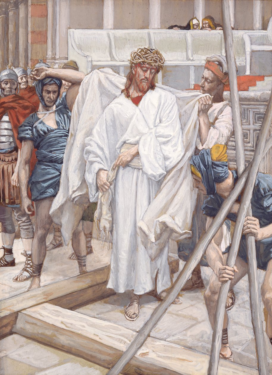 Og de setter ham i hans egne klær, illustrasjon til The Life of Christ, ca. 1886-94 (wc & gouache på papp) av James Jacques Joseph Tissot