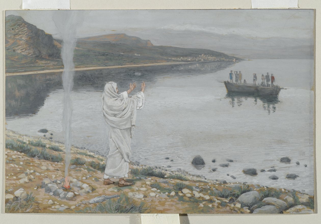 Kristus vises på bredden av Tiberiassjøen, illustrasjon fra The Life of Our Lord Jesus Christ, 1886-94 (wc over grafitt på papir) av James Jacques Joseph Tissot