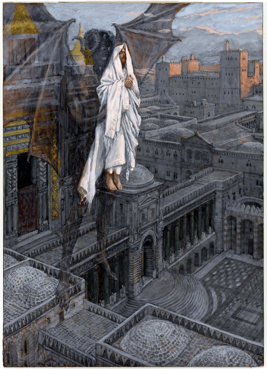 Christ Borne Up to a Pinnacle of the Temple, illustrasjon for The Life of Christ, ca. 1884-96 (wc og gouache på papp) av James Jacques Joseph Tissot