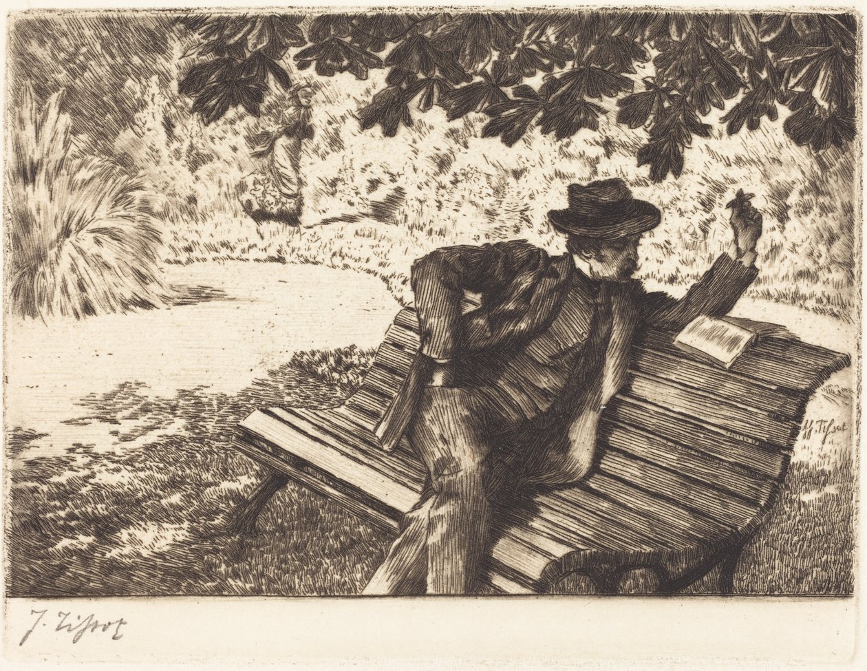 Denoisel leser i hagen av James Jacques Joseph Tissot