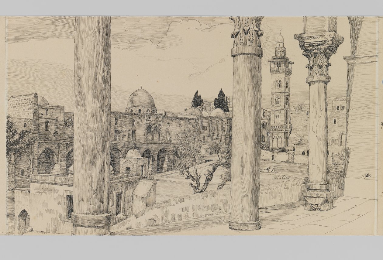 Esplanade of the Haram, illustrasjon fra The Life of Our Lord Jesus Christ (blekk og grafitt på papp) av James Jacques Joseph Tissot