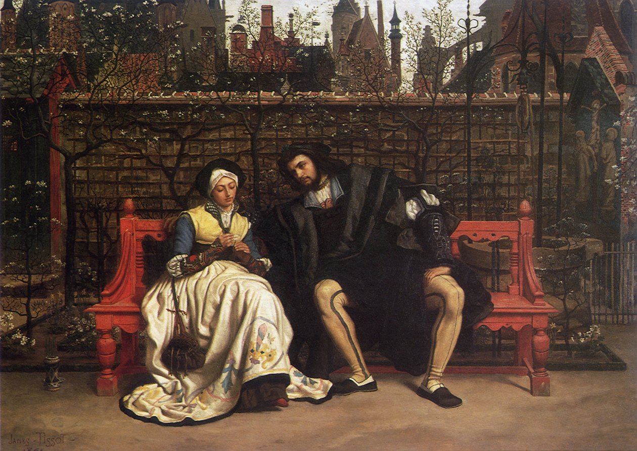 Faust og Marguerite i hagen, 1861 av James Jacques Joseph Tissot