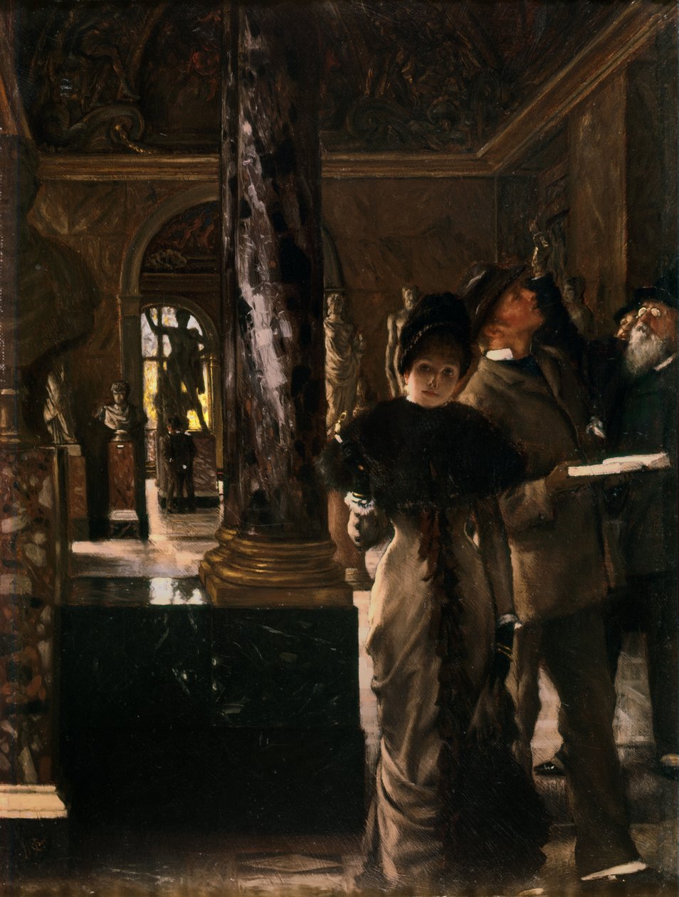 Utenlandske besøkende i Louvre, ca. 1880 av James Jacques Joseph Tissot