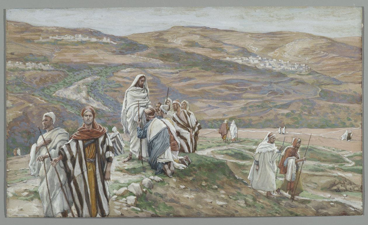 Han sendte dem ut to og to, illustrasjon fra The Life of Our Lord Jesus Christ, 1886-96 (wc over grafitt på papir) av James Jacques Joseph Tissot
