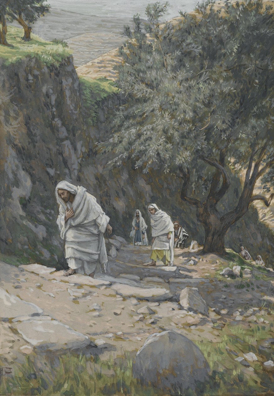 Han gikk på vei til Efraim, illustrasjon fra Vår Herre Jesu Kristi liv, 1886-96 (wc over grafitt på papir) av James Jacques Joseph Tissot