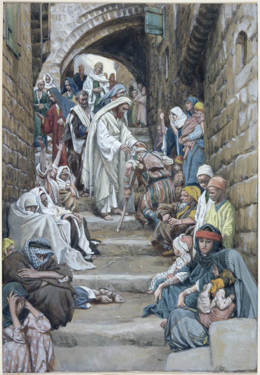 I landsbyene ble de syke brakt til ham, illustrasjon for The Life of Christ, ca. 1886-94 (wc & gouache på papp) av James Jacques Joseph Tissot