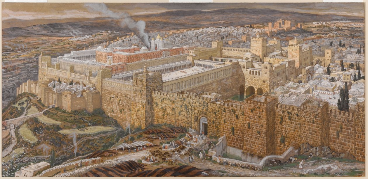 Jerusalem and the Temple of Herodes in Our Lords Time, illustrasjon fra The Life of Christ, ca. 1886-94 (wc & gouache på papp) (se også 101203) av James Jacques Joseph Tissot