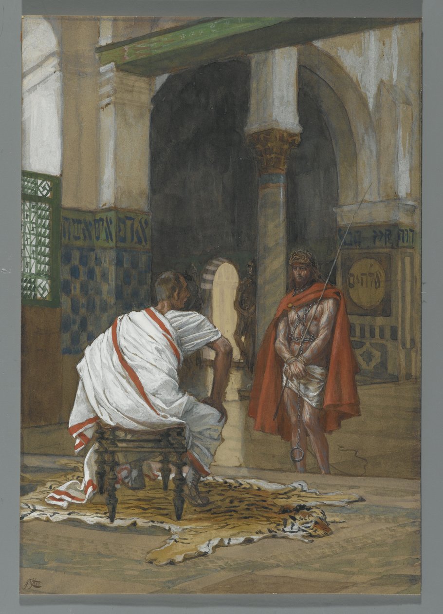 Jesus Before Pilatus - Second Interview, illustrasjon fra The Life of Our Lord Jesus Christ, 1886-94 (wc over grafitt på papir) av James Jacques Joseph Tissot