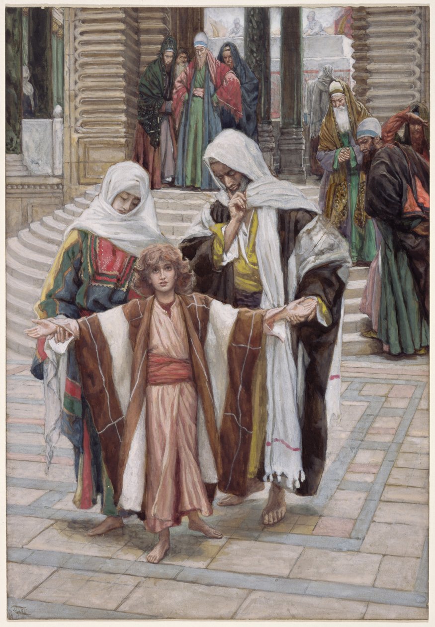 Jesus funnet i tempelet, illustrasjon for The Life of Christ, ca. 1886-94 (wc og gouache på papp) av James Jacques Joseph Tissot