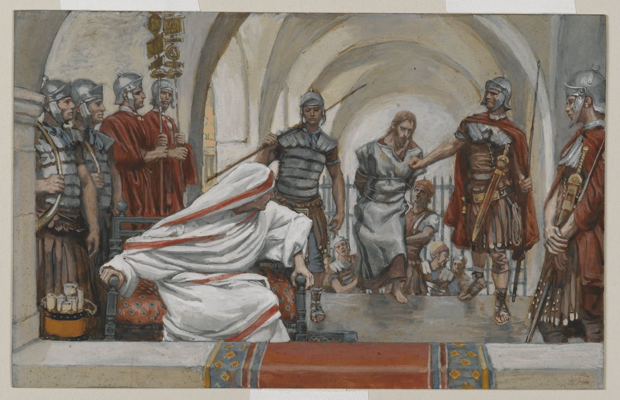Jesus ledet fra Herodes til Pilatus, illustrasjon fra Vår Herre Jesu Kristi liv, 1886-94 (wc over grafitt på papir) av James Jacques Joseph Tissot