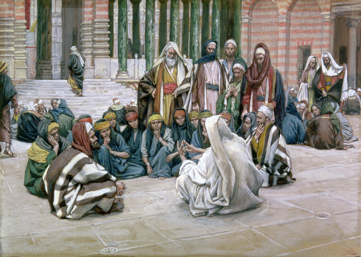 Jesus Speaking in the Treasury, illustrasjon for The Life of Christ, ca. 1886-96 (gouache på papp) av James Jacques Joseph Tissot