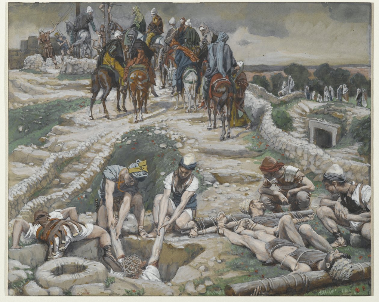 Jesus hentet fra sisternen, illustrasjon fra The Life of Our Lord Jesus Christ, 1886-94 (wc over grafitt på papir) av James Jacques Joseph Tissot