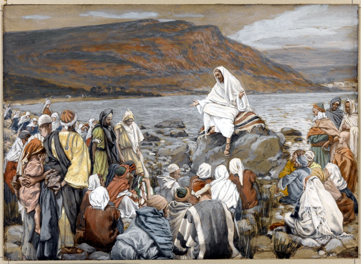 Jesus Teachs the People by the Sea, illustrasjon for The Life of Christ, ca. 1886-96 (ugjennomsiktig akvarell over grafitt på grå vevd papp) av James Jacques Joseph Tissot