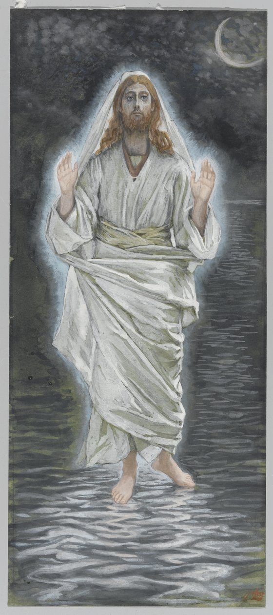Jesus Walks on the Sea, illustrasjon fra The Life of Our Lord Jesus Christ (wc over grafitt på papir) av James Jacques Joseph Tissot