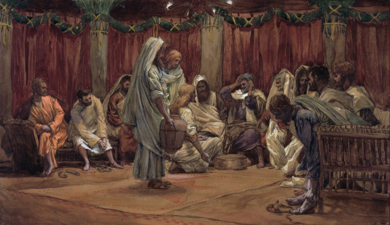 Jesus Washing the Disciples Feet, illustrasjon for The Life of Christ, ca. 1886-94 (wc og gouache på papp) av James Jacques Joseph Tissot