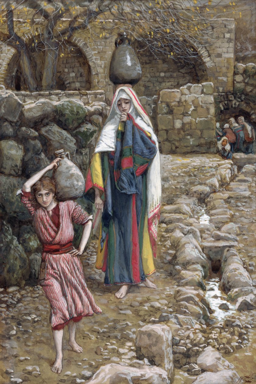 Jesus and His Mother at the Fountain, illustrasjon for The Life of Christ, ca. 1886-94 (wc & gouache på papp) av James Jacques Joseph Tissot