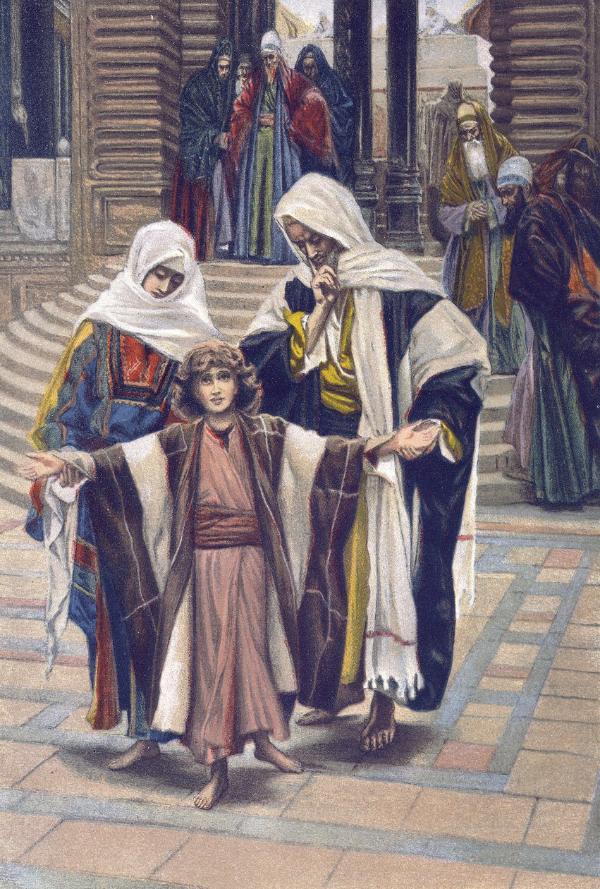 Jesus found - Jesus Found - from “” The Life of Our Lord Jesus Christ”” - 1899 by James Tissot - Jesus found in the temple - The Life of Our Lord Jesus Christ, by Jacques Joseph (Jacques Joseph) Tissot dit James Tissot (1836-1902) av James Jacques Joseph Tissot