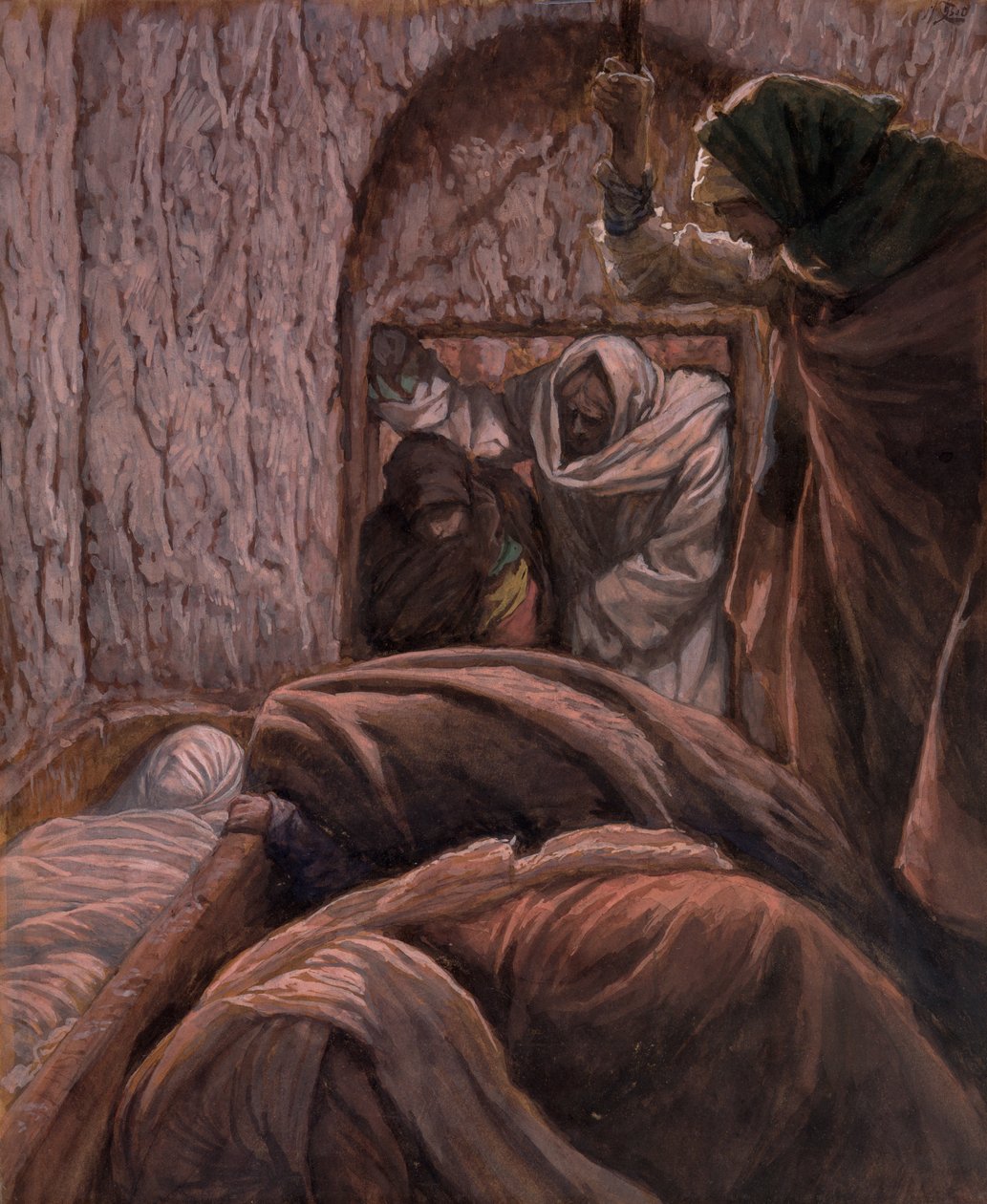 Jesus in the Tomb, illustrasjon for The Life of Christ, ca. 1884-96 (wc og gouache på papp) av James Jacques Joseph Tissot