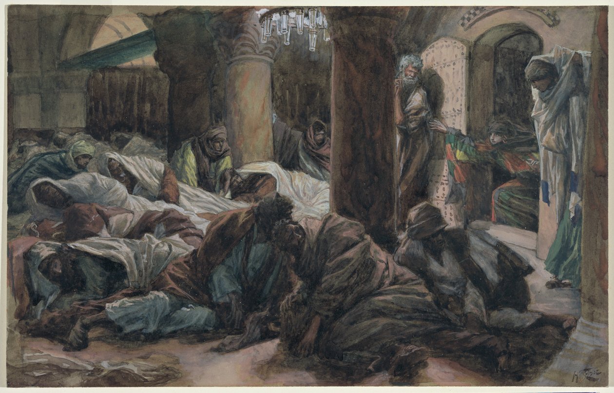 Maria Magdalena løper og forteller disiplene at Kristi legeme ikke lenger er i graven, illustrasjon til The Life of Christ, ca. 1886-94 (wc & gouache på papp) av James Jacques Joseph Tissot
