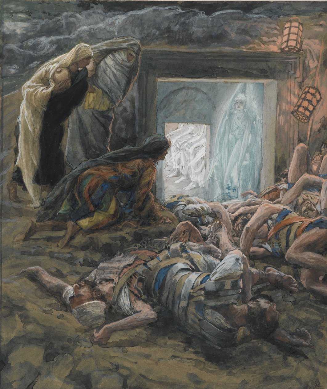 Mary Magdalene and the Holy Women at the Tomb, illustrasjon fra The Life of Our Lord Jesus Christ, 1886-94 (wc over grafitt på papir) av James Jacques Joseph Tissot