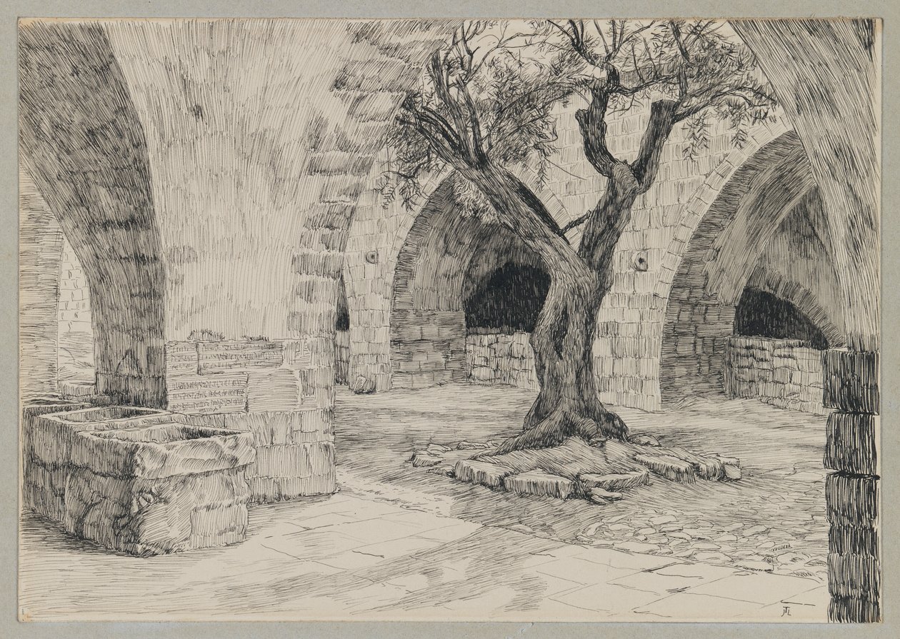Uthus av det armenske klosteret, Jerusalem, illustrasjon fra Vår Herre Jesu Kristi liv (blekk på papir) av James Jacques Joseph Tissot