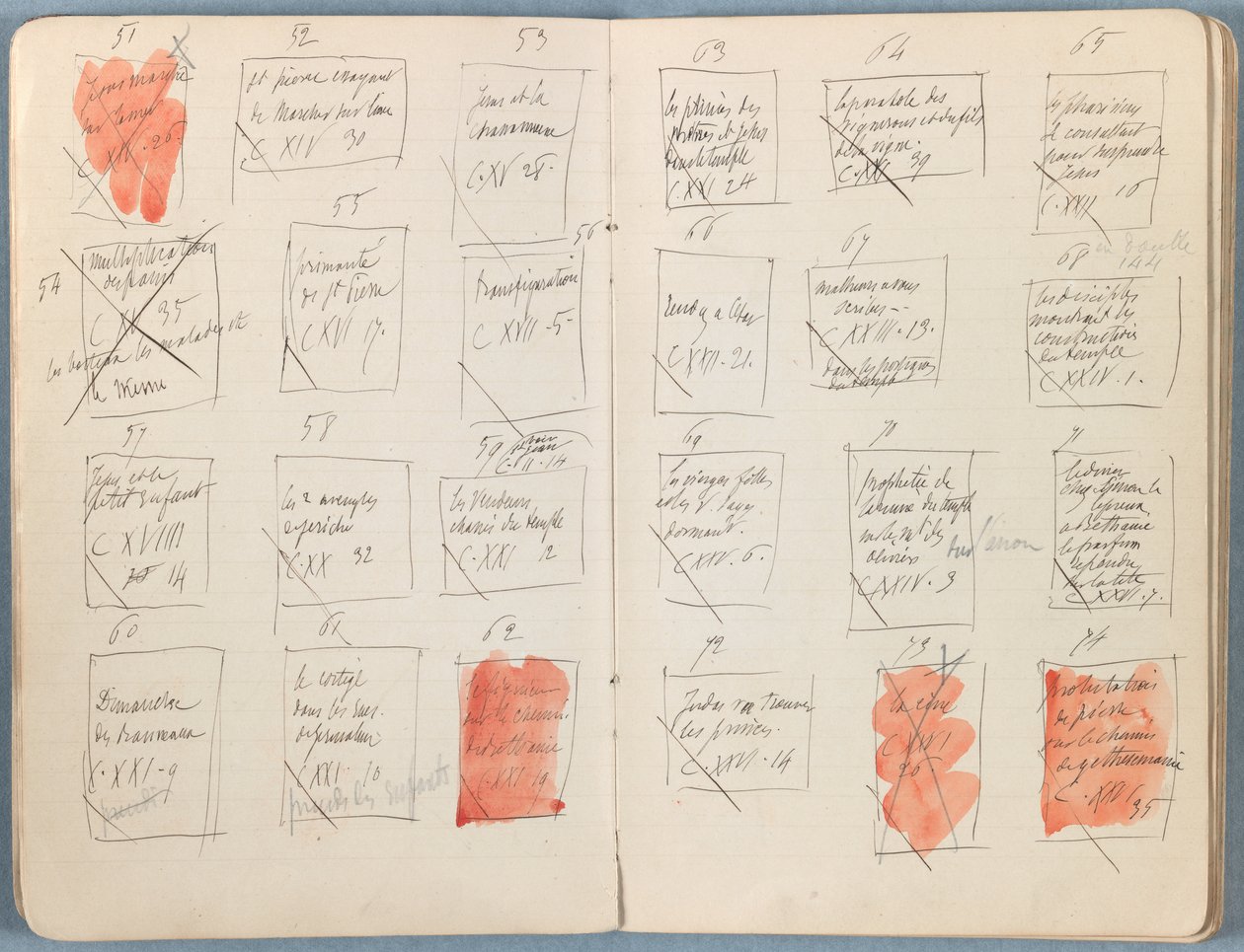 Sider fra et album med Sketches for The Life of Our Lord Jesus Christ, slutten av 1880-tallet (grafitt og vask på papir) av James Jacques Joseph Tissot