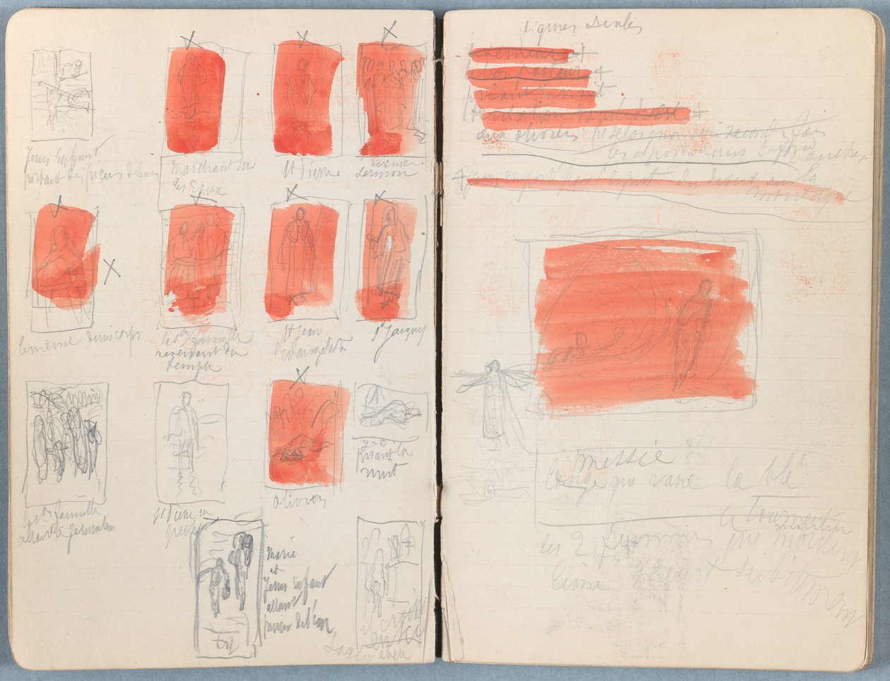 Sider fra et album med Sketches for The Life of Our Lord Jesus Christ, slutten av 1880-tallet (grafitt og vask på papir) av James Jacques Joseph Tissot