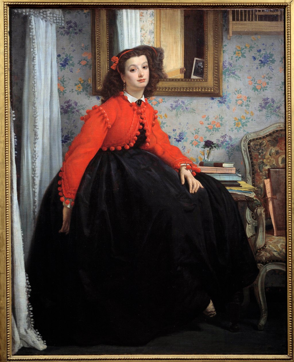 Portrett i full lengde av Mademoiselle L. L., eller ung jente i rød jakke Maleri av Jacques Joseph (Jacques-Joseph) Tissot dit James Tissot (1836-1902) 1864 Søn. 1,24x0,99 m Paris, Orsay-museet av James Jacques Joseph Tissot