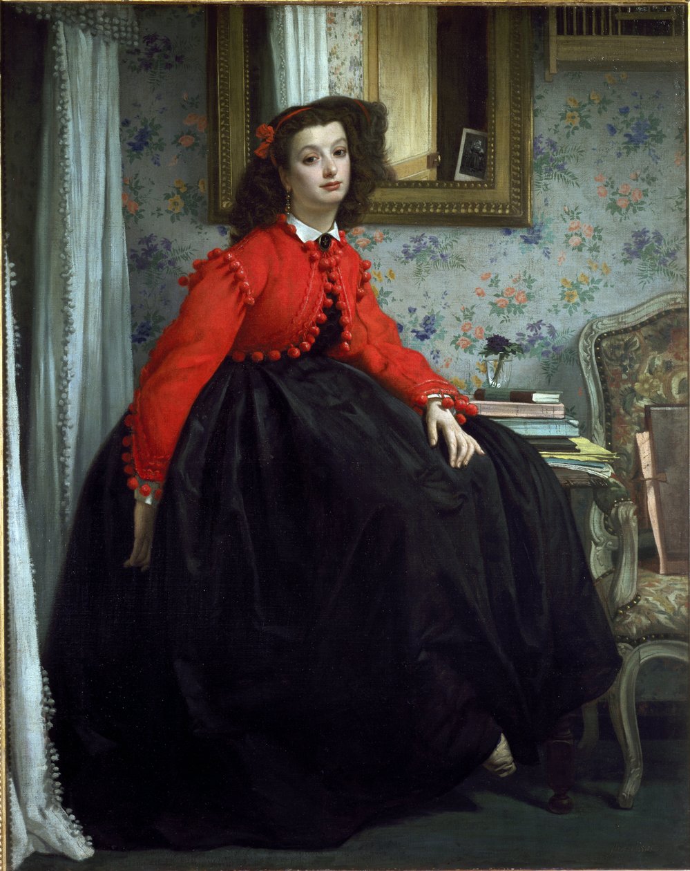 Portrett av frøken L.L., kalt Girl with red vest - Olje på lerret av James Jacques Joseph Tissot