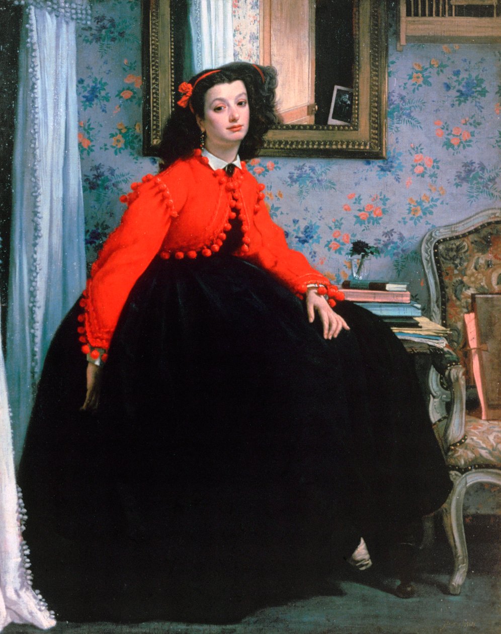 Portrett av Mlle LL, ung dame i rød jakke, 1864. av James Jacques Joseph Tissot