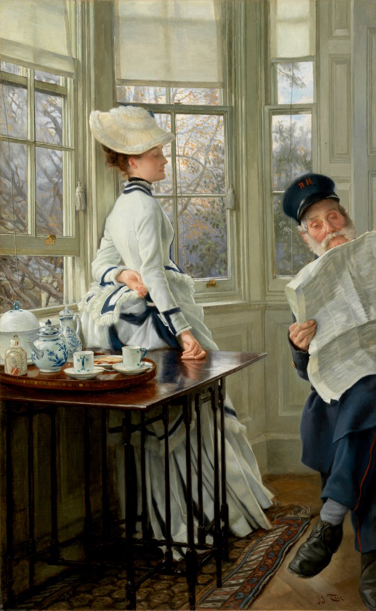 Leser nyhetene, 1874 av James Jacques Joseph Tissot