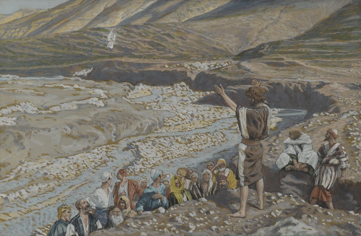 Døperen Johannes ser Jesus fra det fjerne, illustrasjon fra Vår Herre Jesu Kristi liv (wc over grafitt på papir) av James Jacques Joseph Tissot