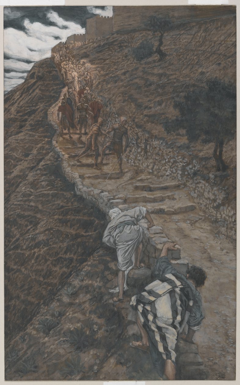 Sankt Peter og Johannes følger langveisfra, illustrasjon fra Vår Herre Jesu Kristi liv, 1886-94 (wc over grafitt på papir) av James Jacques Joseph Tissot