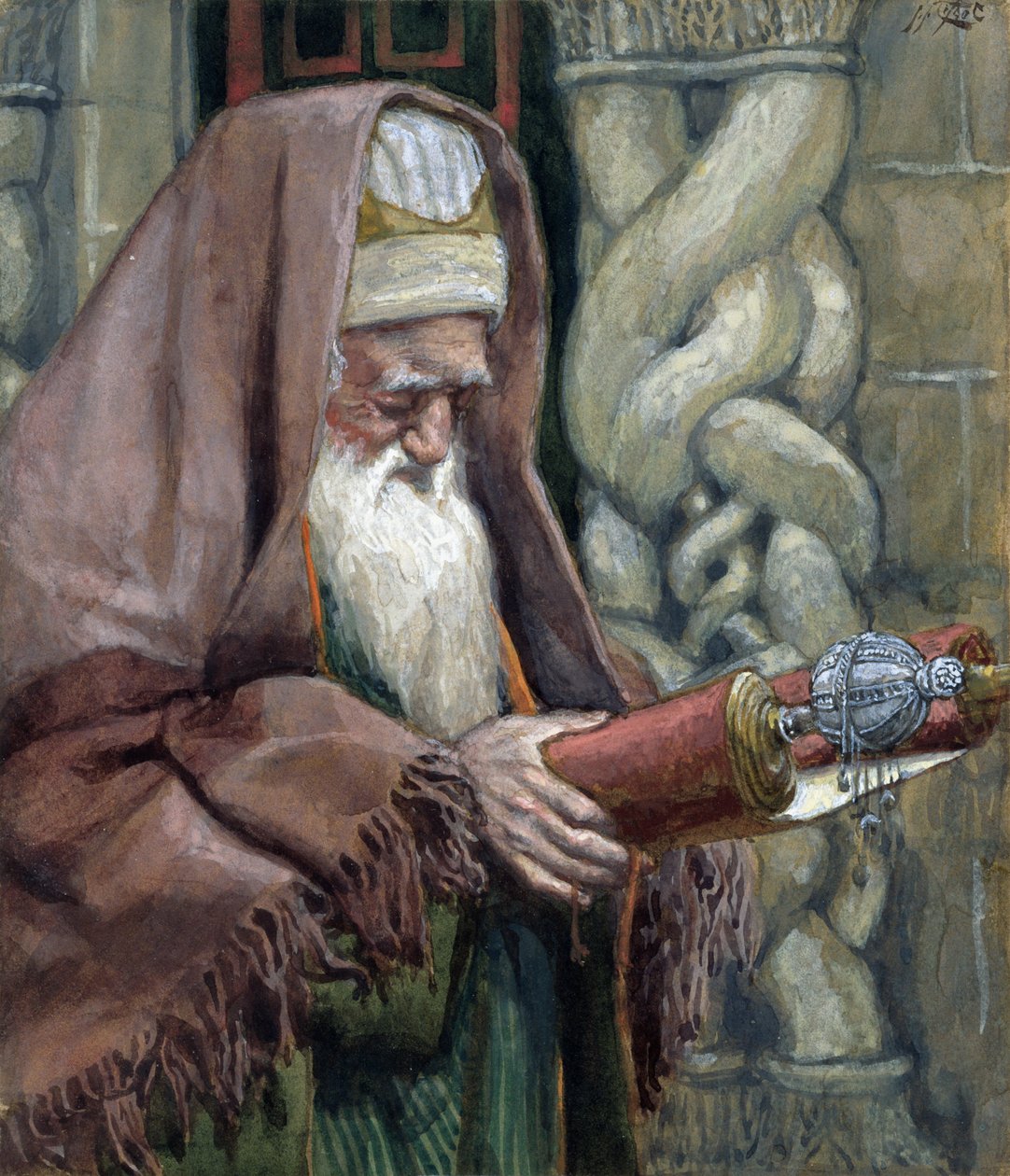 Simeon, illustrasjon for The Life of Christ, ca. 1886-94 (wc og gouache på papp) av James Jacques Joseph Tissot