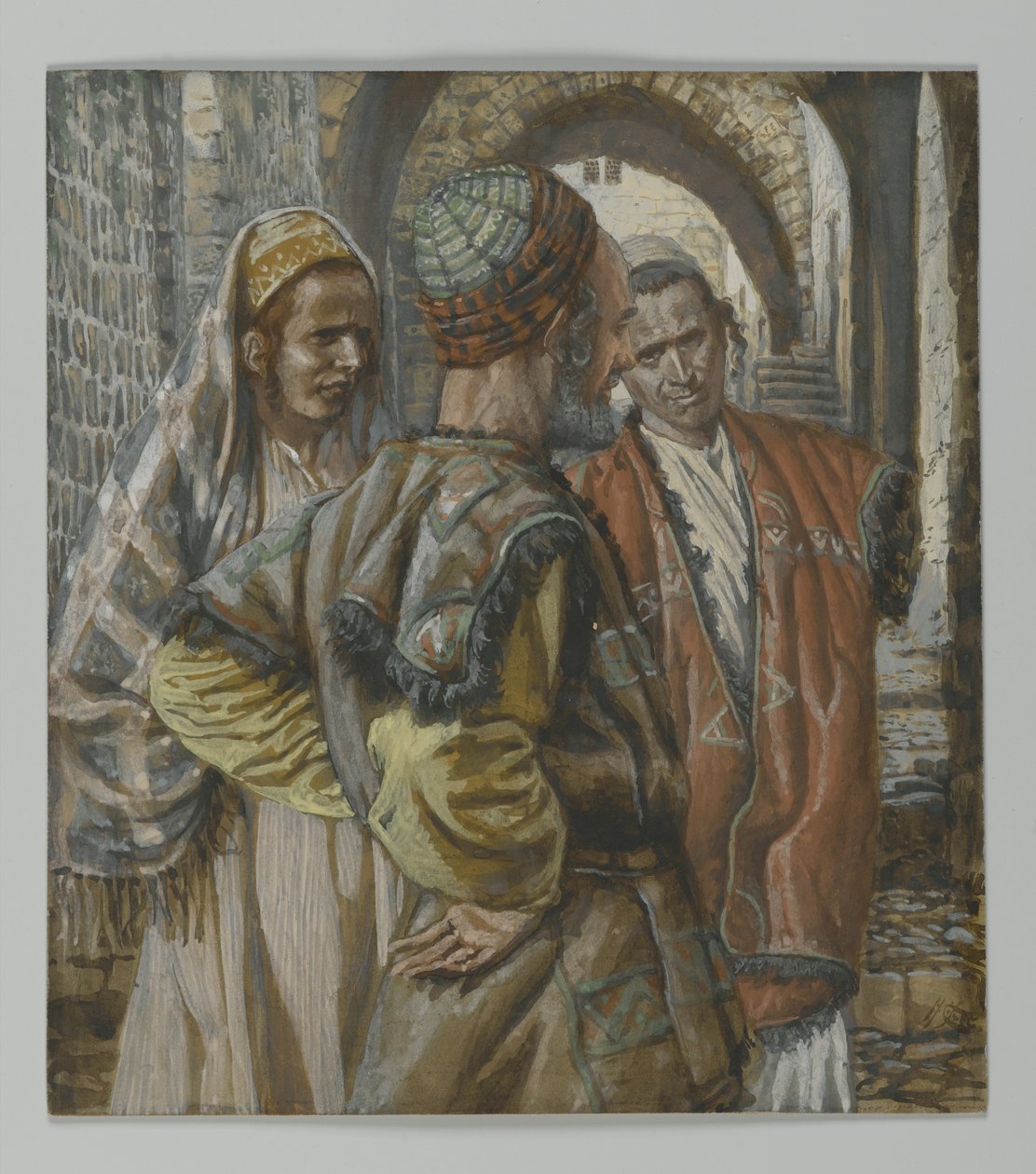 Simon den kyrene og hans to sønner Alexander og Rufus, illustrasjon fra The Life of Our Lord Jesus Christ, 1886-94 (wc over grafitt på papir) av James Jacques Joseph Tissot
