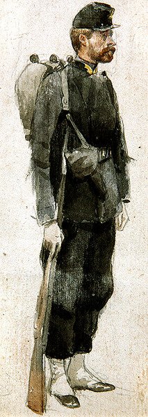 Soldat med rifle "i ro" (akvarell på papir) av James Jacques Joseph Tissot