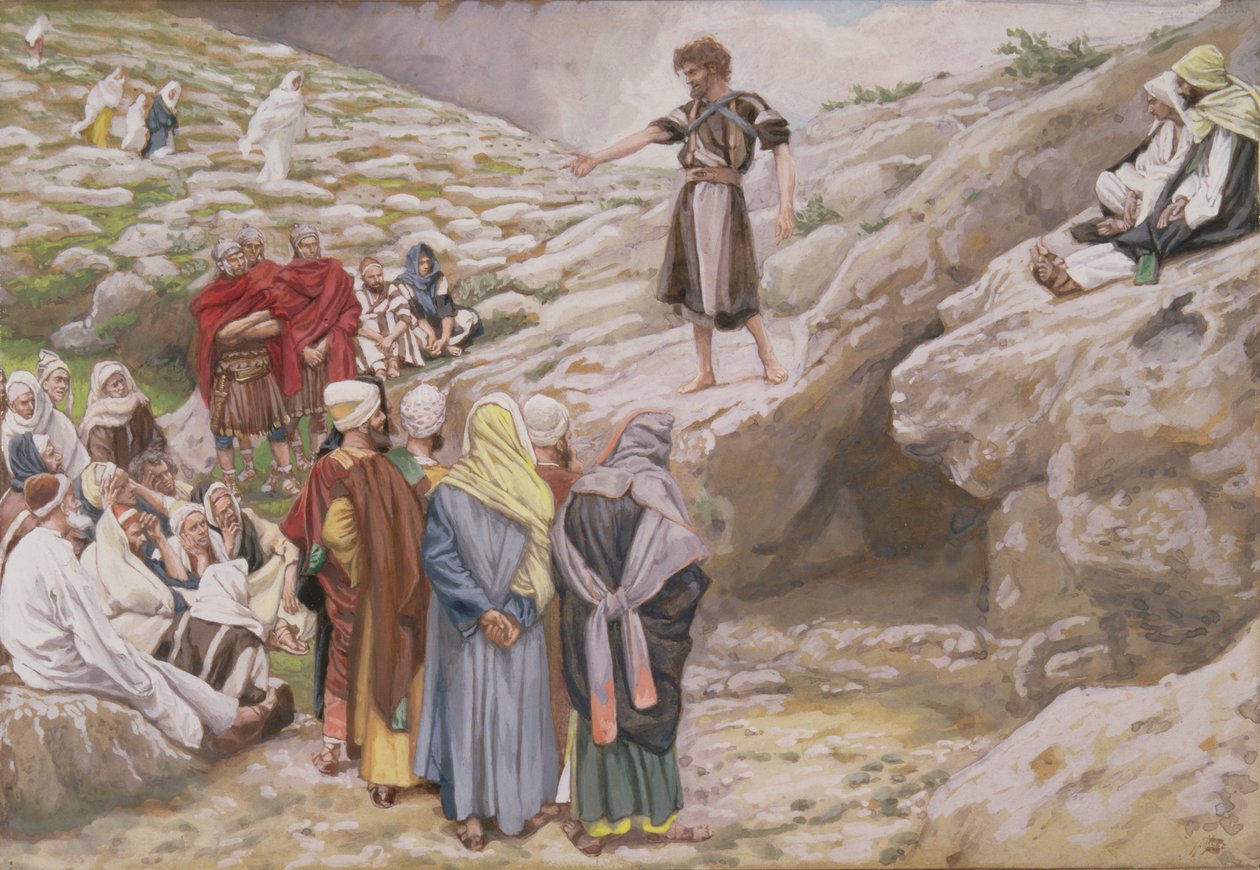 St. Johannes døperen og fariseerne, illustrasjon for Kristi liv, ca. 1886-96 (gouache på papp) av James Jacques Joseph Tissot