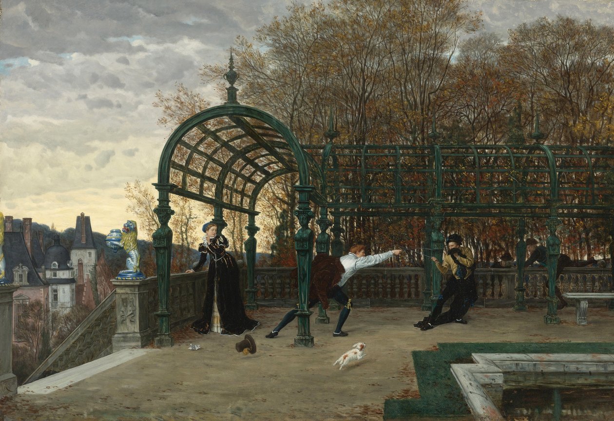 "Attempted Abduction" -maleri av James Jacques Joseph Tissot (1836-1902) 1865 Privat samling av James Jacques Joseph Tissot