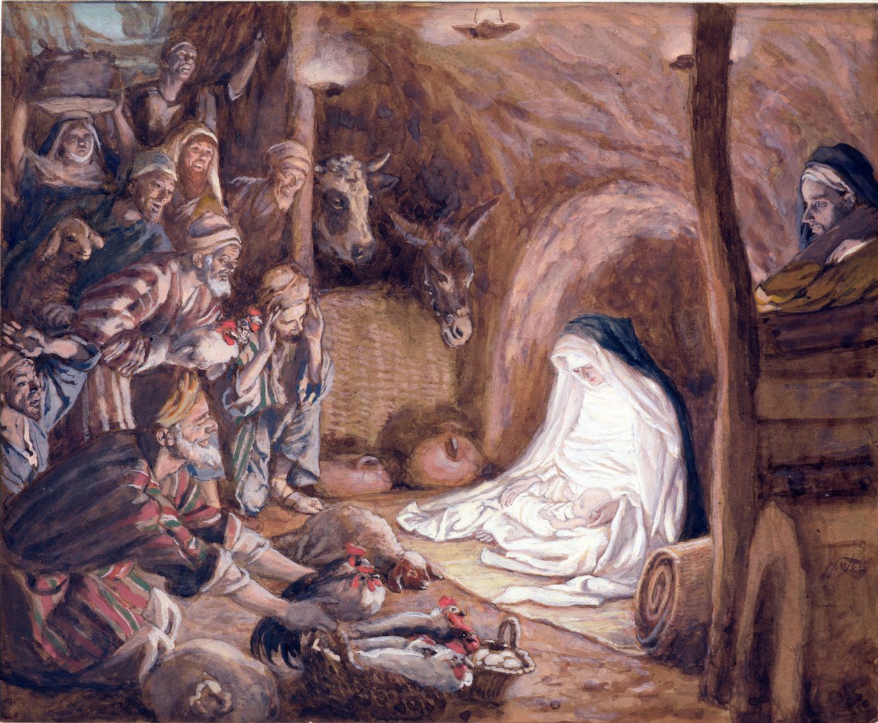 The Adoration of the Shepherds, illustrasjon for The Life of Christ, ca. 1886-94 (gouache på papp) av James Jacques Joseph Tissot