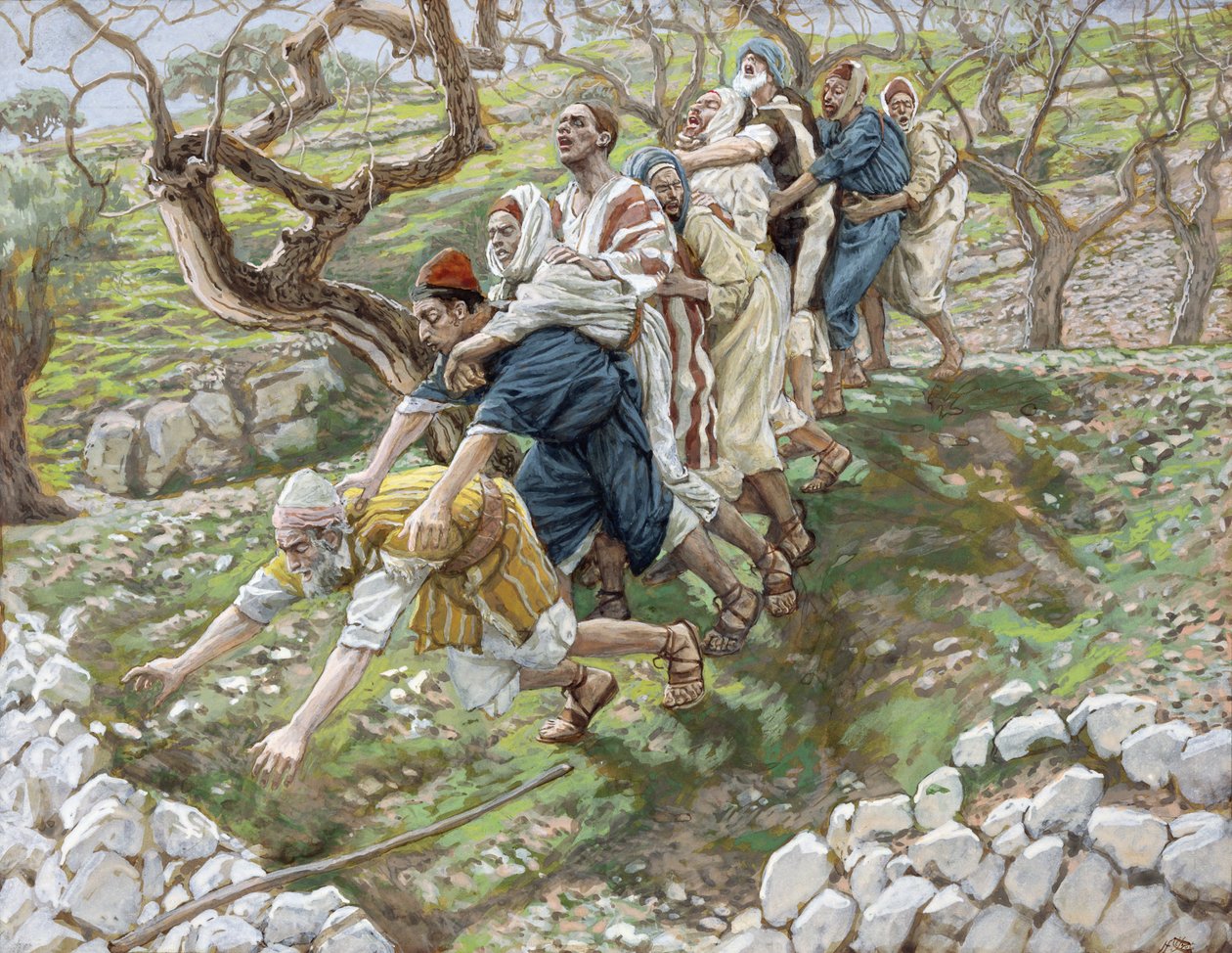 The Blind Leading the Blind, illustrasjon for The Life of Christ, ca. 1886-94 (wc & gouache på papp) av James Jacques Joseph Tissot