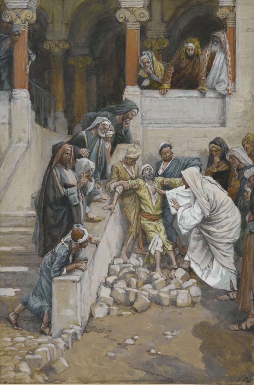 Den blinde og stumme mannen besatt av djevler, illustrasjon fra Vår Herre Jesu Kristi liv (wc over grafitt på papir) av James Jacques Joseph Tissot